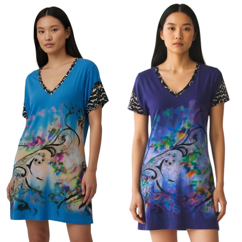 ETRO Bundle of 2 Women’s Y2K Art Print Short Sleeve vneck Mini Dresses